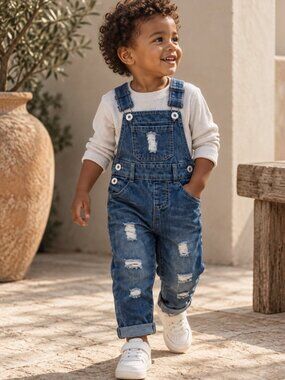 Baby Toddler Distressed Denim Overalls Jeans Dungarees 18M 2T Y2K Grunge